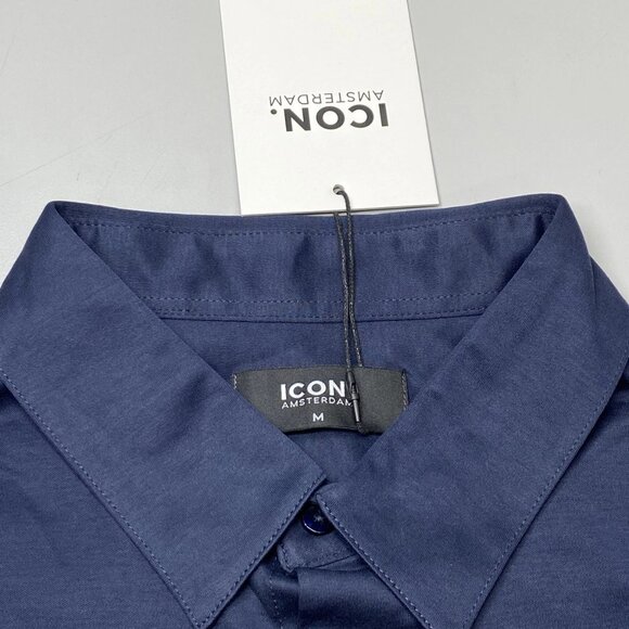 Icon Amsterdam Men’s The Luxe Button-Up Shirt Size M Navy Blue — Slim Fit - Picture 4 of 8